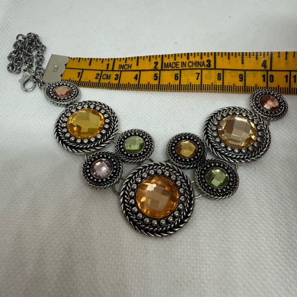 Premier Designs Round Medallion Multicolor Stone Silver-Tone Necklace & Earrings - Picture 5 of 6